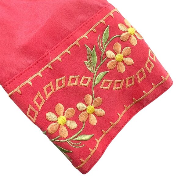 Diane Von Furstenberg Vintage Floral Embroidered Silk Button-Up Blouse Large - Picture 13 of 15